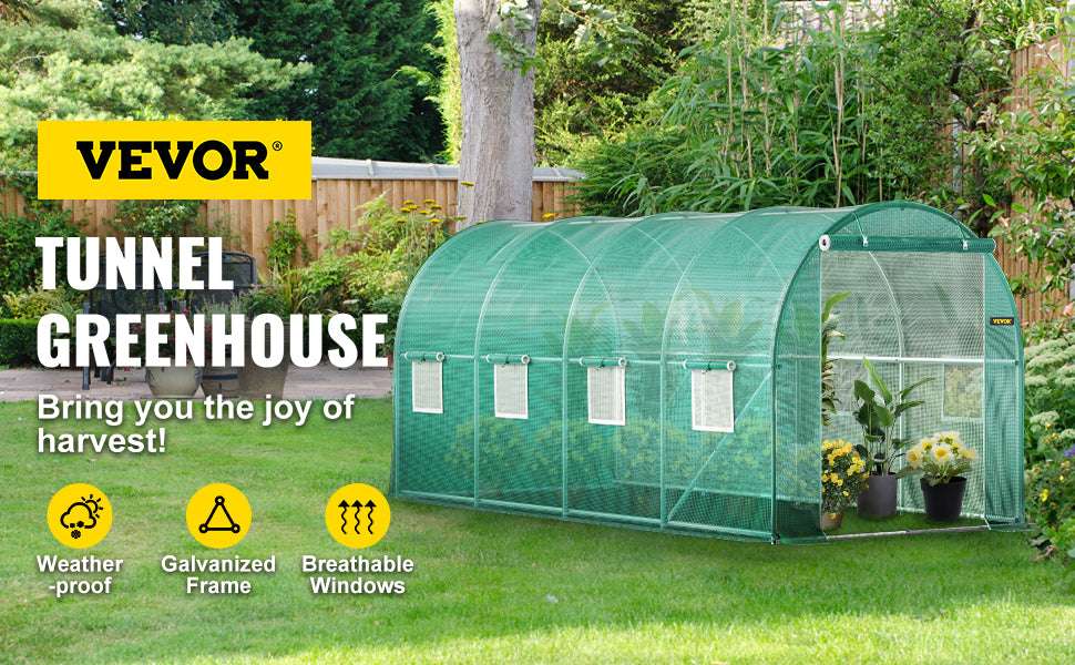 Walk-In Tunnel Greenhouse with Galvanized Frame & PE Cover-Green 20x10x7 ft / Poland