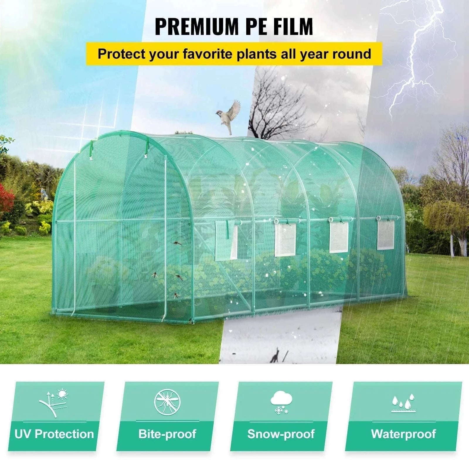 Walk-In Tunnel Greenhouse with Galvanized Frame & PE Cover-Green 20x10x7 ft / Poland