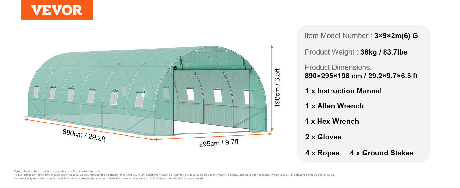 Walk-In Tunnel Greenhouse with Galvanized Steel Frame and PE Cover-30x10x7ft Green B / United States