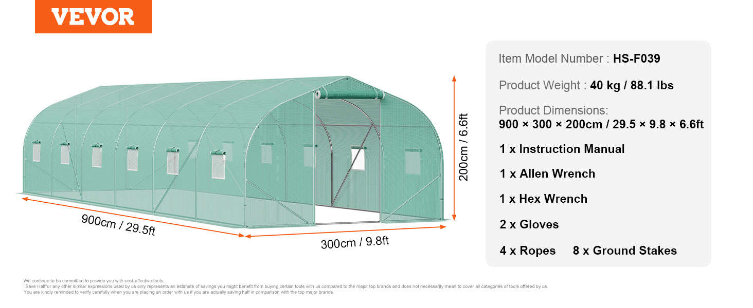 Walk-In Tunnel Greenhouse with Galvanized Steel Frame and PE Cover-30x10x7ft Green B / United States