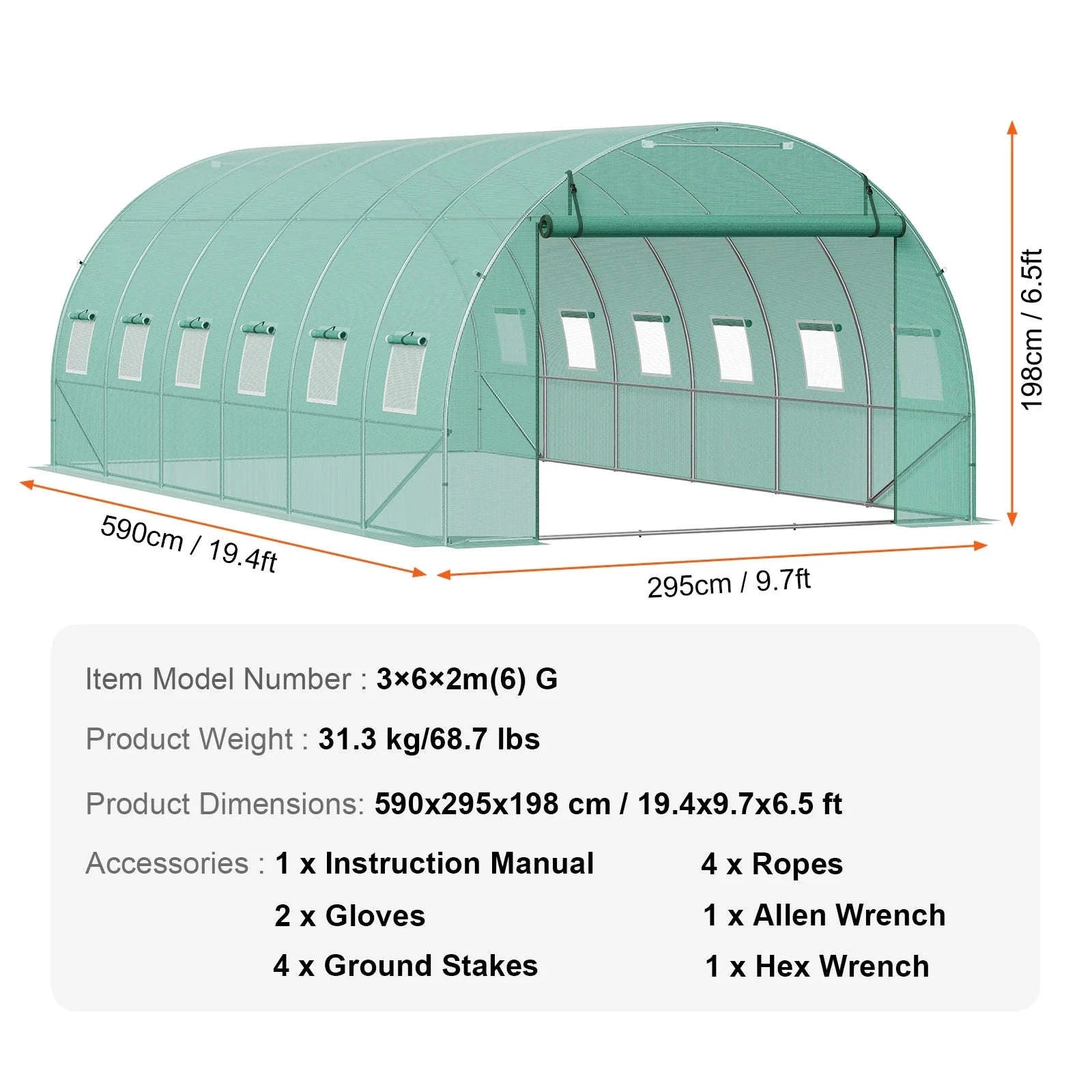 Walk-In Tunnel Greenhouse with Galvanized Steel Frame and PE Cover-30x10x7ft Green B / United States