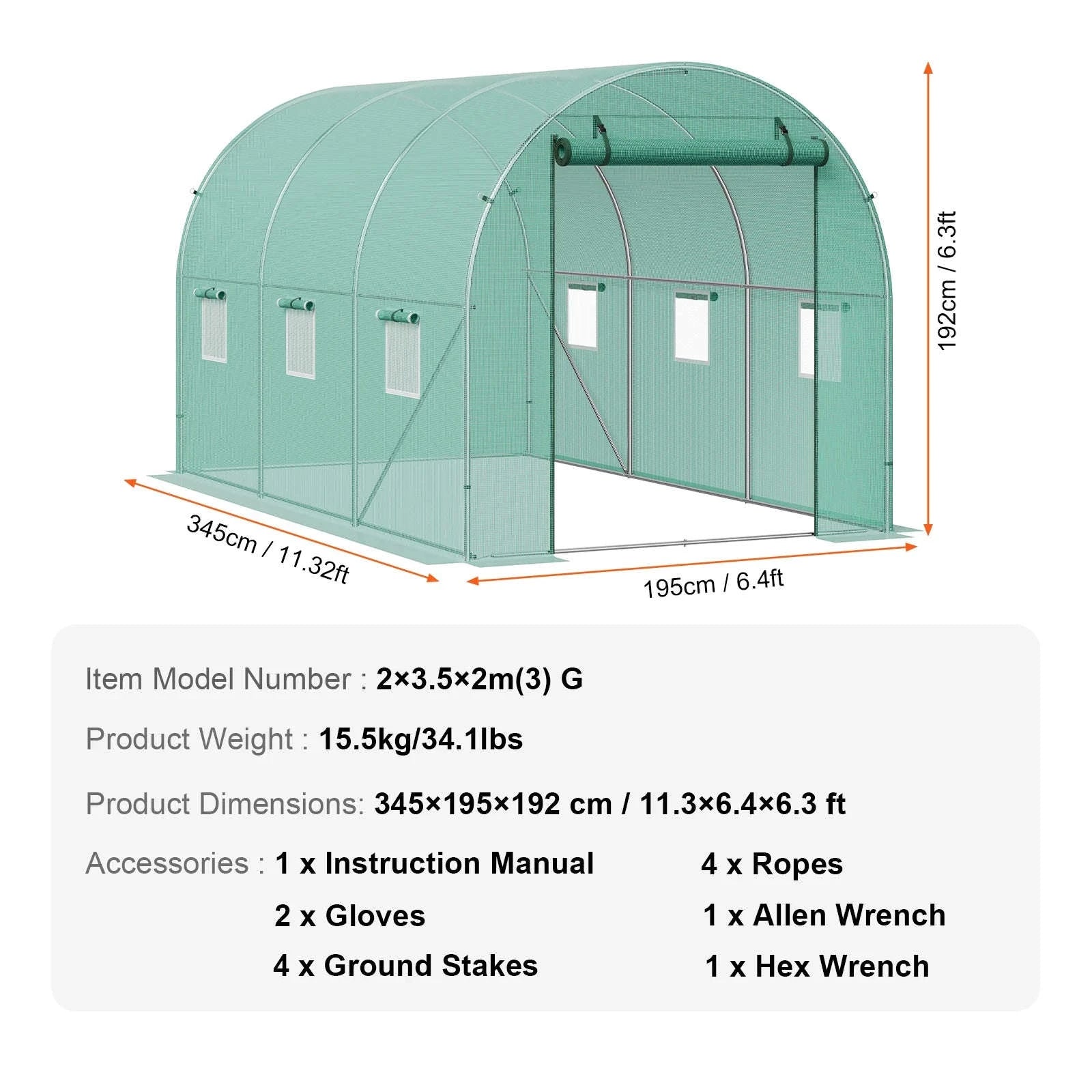 Walk-In Tunnel Greenhouse with Galvanized Steel Frame and PE Cover-30x10x7ft Green B / United States