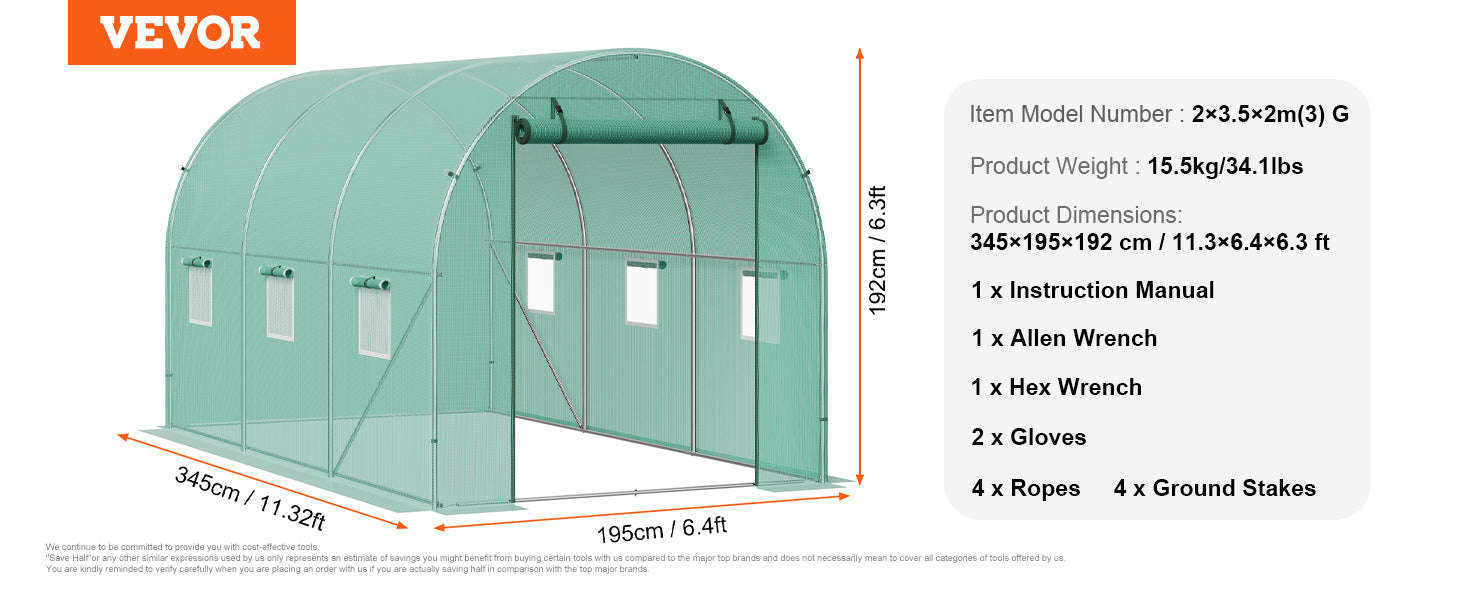 Walk-In Tunnel Greenhouse with Galvanized Steel Frame and PE Cover-30x10x7ft Green B / United States
