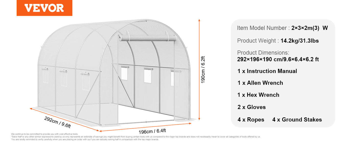 Walk-In Tunnel Greenhouse with Galvanized Steel Frame and PE Cover-30x10x7ft Green B / United States