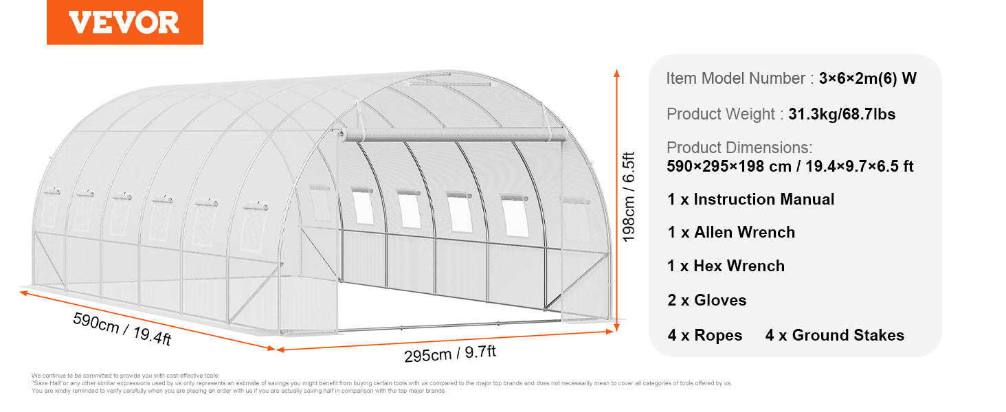 Walk-In Tunnel Greenhouse with Galvanized Steel Frame and PE Cover-30x10x7ft Green B / United States
