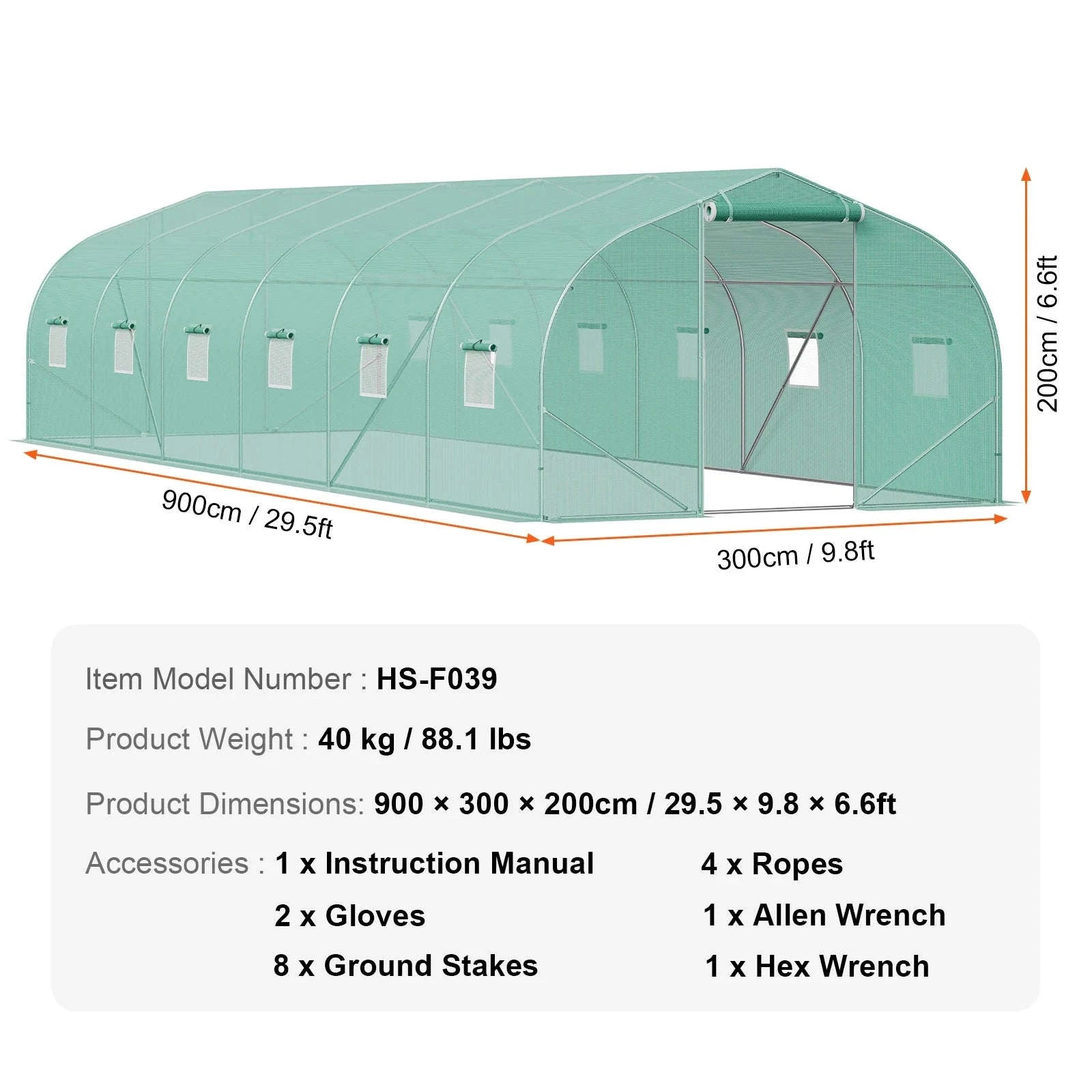 Walk-In Tunnel Greenhouse with Galvanized Steel Frame and PE Cover-30x10x7ft Green B / United States