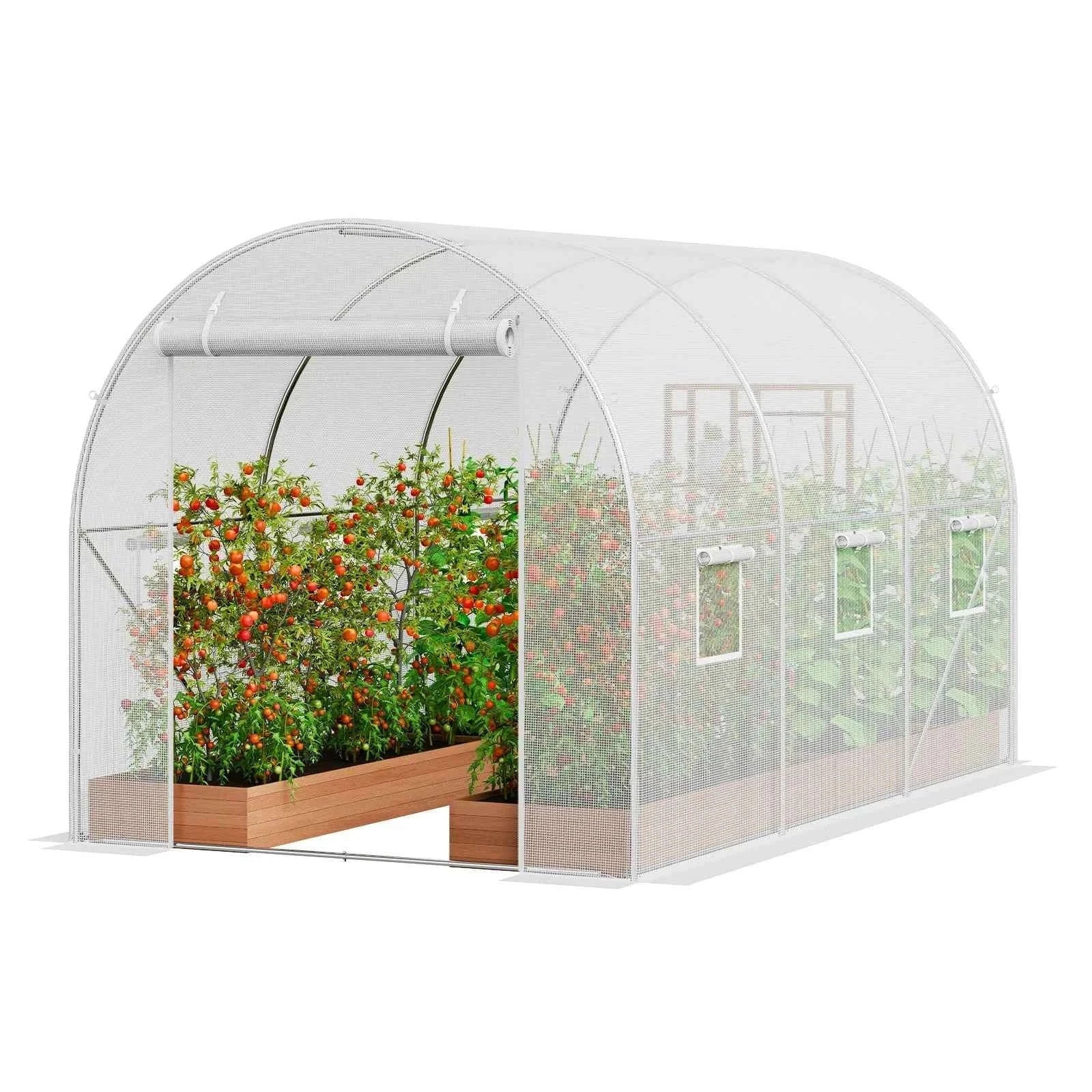 Walk-In Tunnel Greenhouse with Galvanized Steel Frame and PE Cover-30x10x7ft Green B / United States
