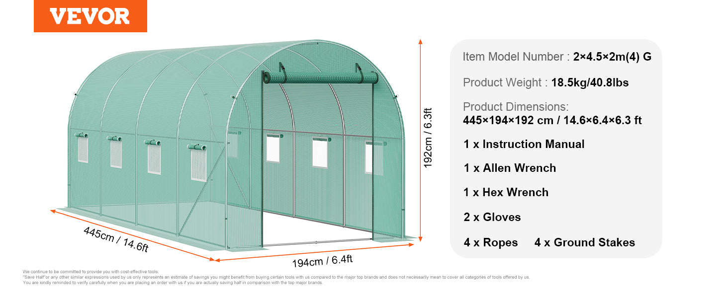 Walk-In Tunnel Greenhouse with Galvanized Steel Frame and PE Cover-30x10x7ft Green B / United States