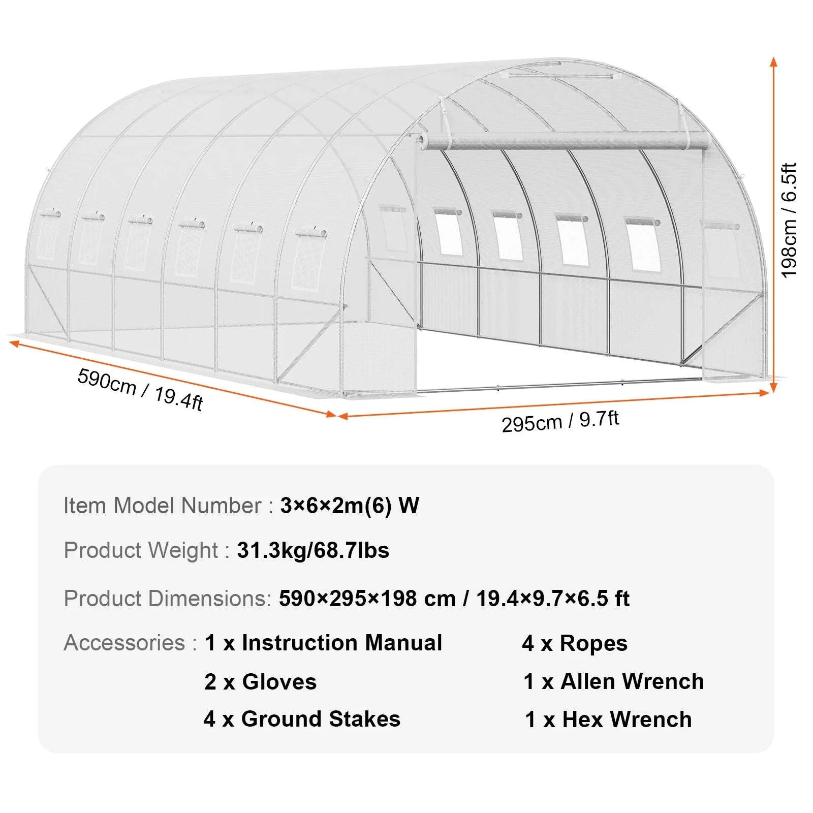 Walk-In Tunnel Greenhouse with Galvanized Steel Frame and PE Cover-30x10x7ft Green B / United States