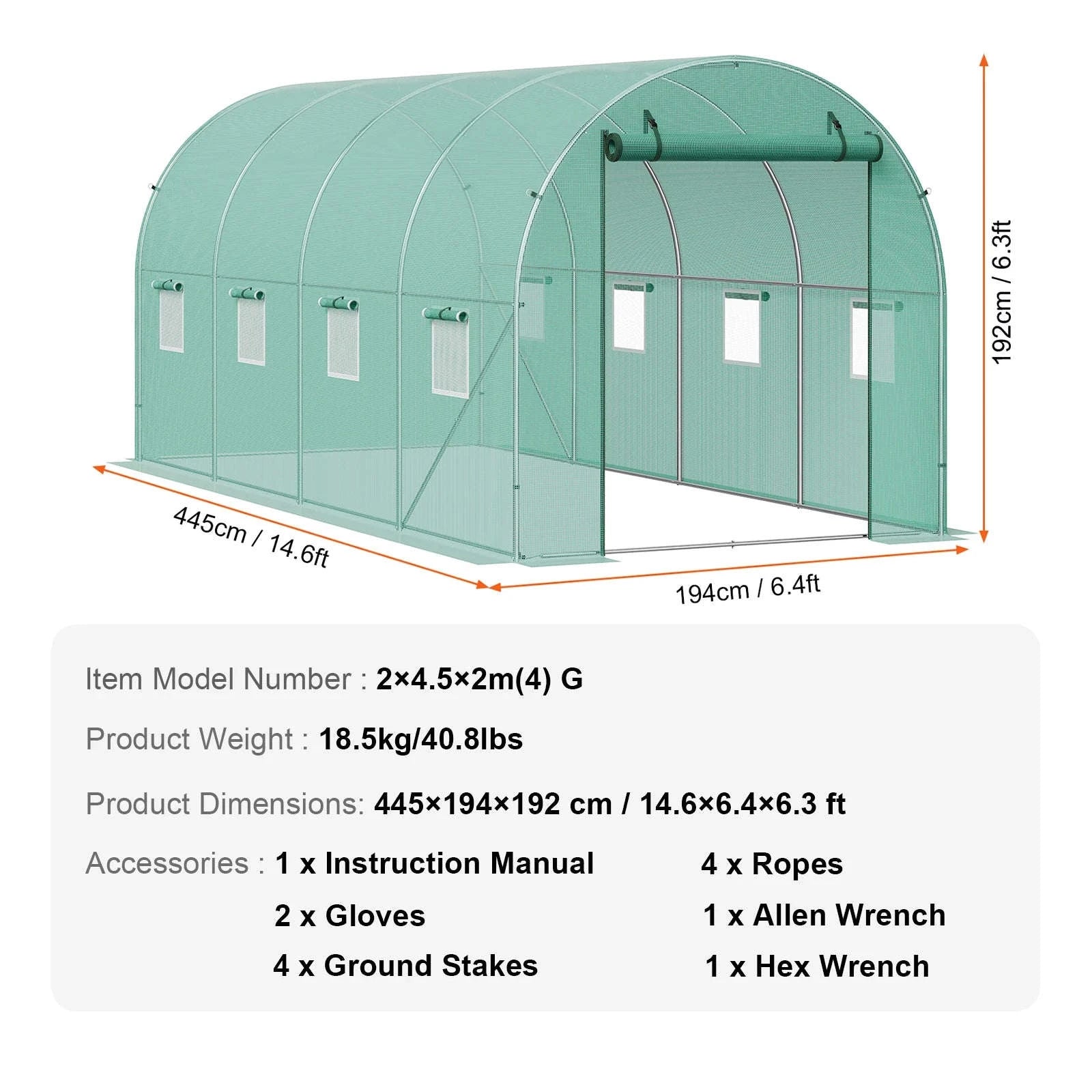 Walk-In Tunnel Greenhouse with Galvanized Steel Frame and PE Cover-30x10x7ft Green B / United States