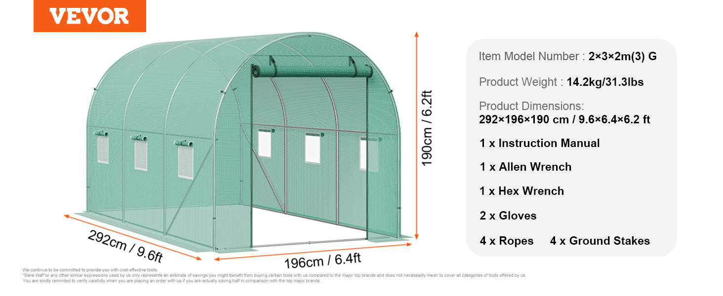 Walk-In Tunnel Greenhouse with Galvanized Steel Frame and PE Cover-30x10x7ft Green B / United States