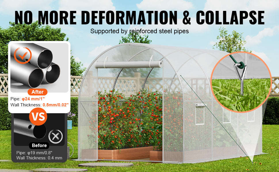 Walk-In Tunnel Greenhouse with Galvanized Steel Frame and PE Cover-30x10x7ft Green B / United States