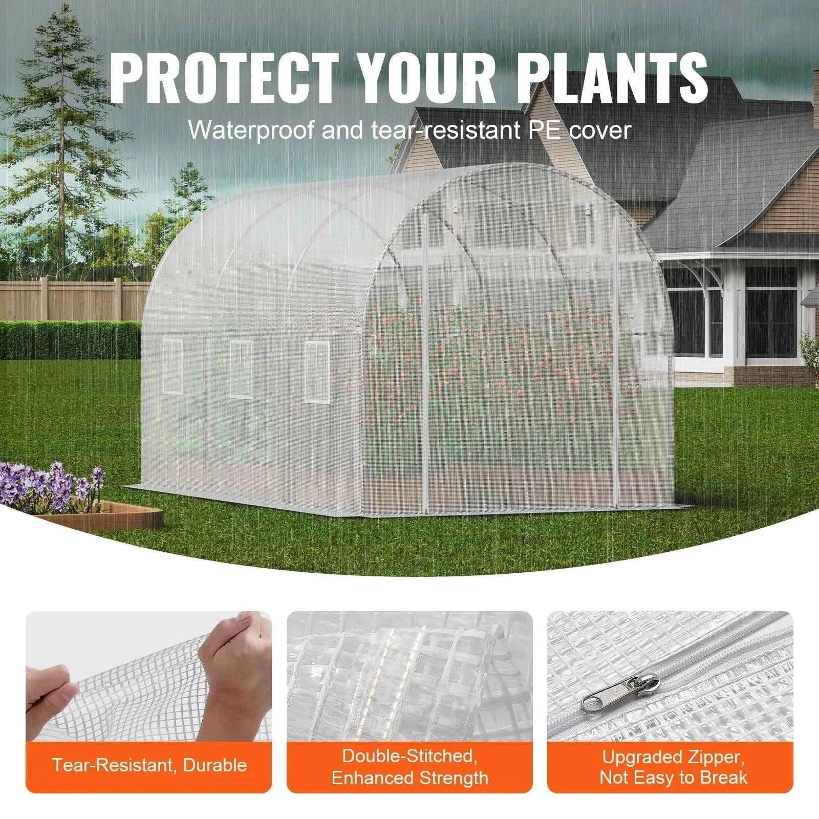 Walk-In Tunnel Greenhouse with Galvanized Steel Frame and PE Cover-30x10x7ft Green B / United States