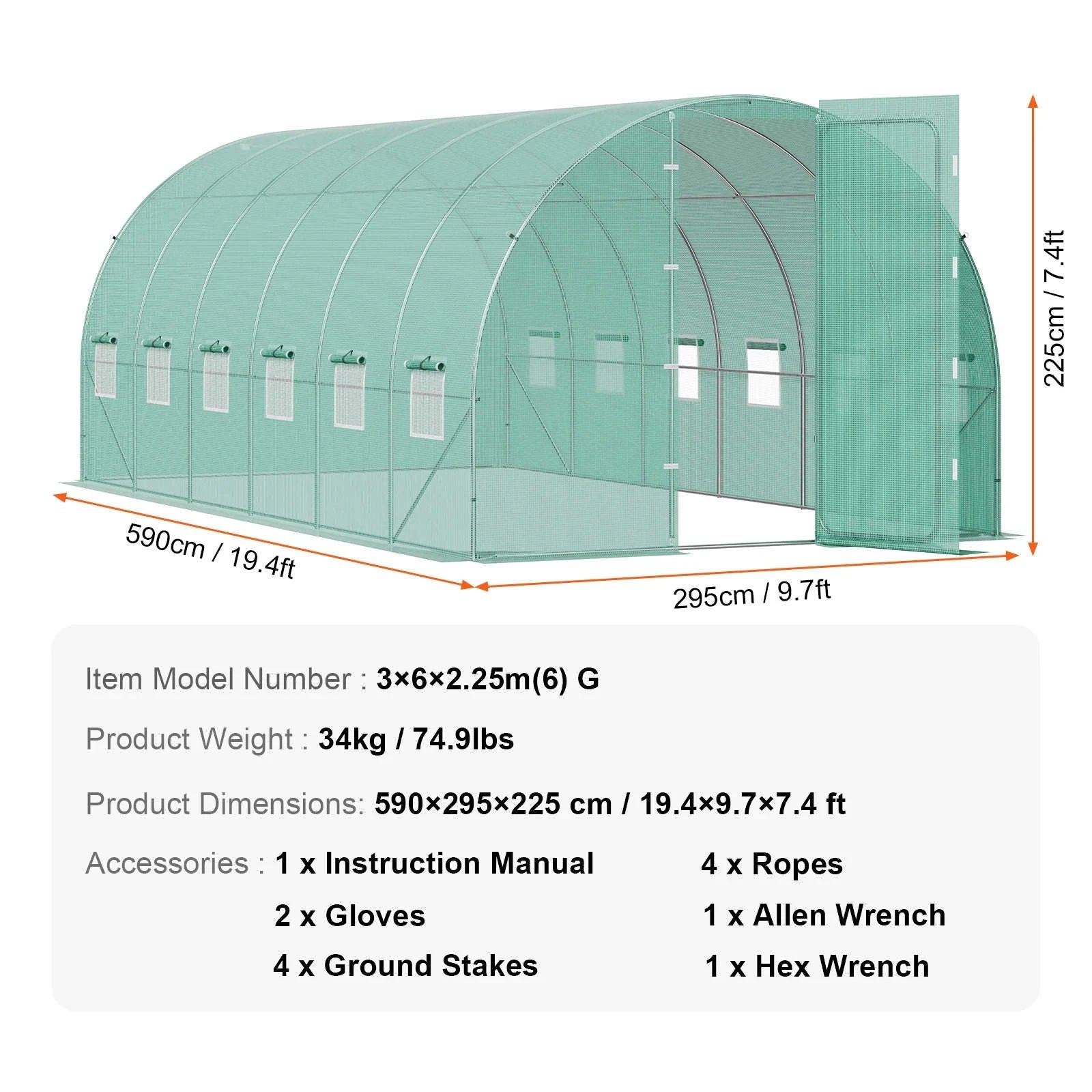 Walk-In Tunnel Greenhouse with Galvanized Steel Frame and PE Cover-30x10x7ft Green B / United States