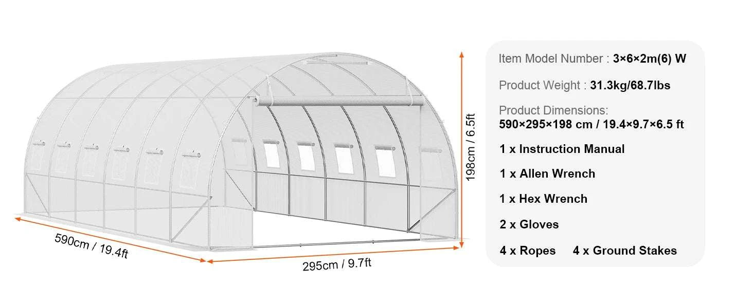 Walk-In Tunnel Greenhouse with PE Cover Steel Frame 11.3x6.4x6.3 ft-20x10x7ft green / United States / Green 20x10x7 ft