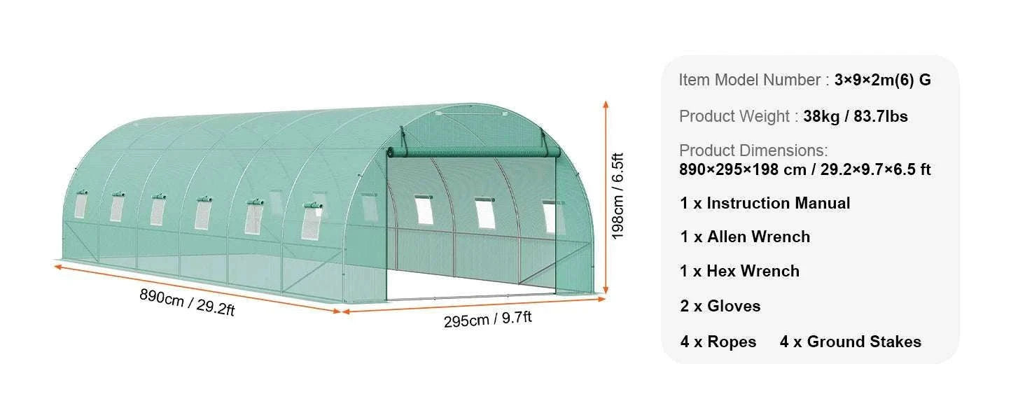Walk-In Tunnel Greenhouse with PE Cover Steel Frame 11.3x6.4x6.3 ft-20x10x7ft green / United States / Green 20x10x7 ft