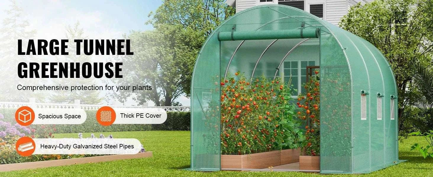 Walk-In Tunnel Greenhouse with PE Cover Steel Frame 11.3x6.4x6.3 ft-20x10x7ft green / United States / Green 20x10x7 ft