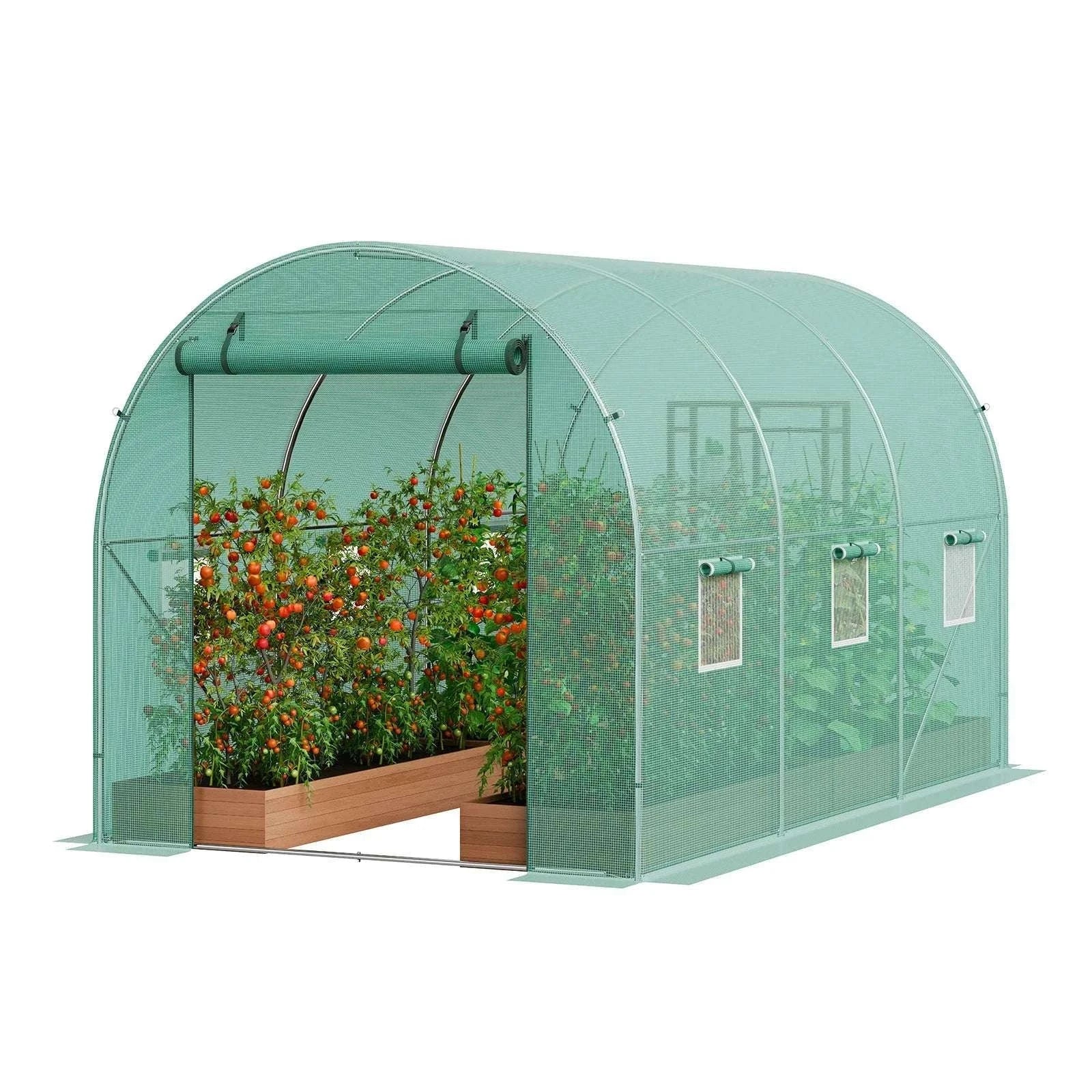 Walk-In Tunnel Greenhouse with PE Cover Steel Frame 11.3x6.4x6.3 ft-20x10x7ft green / United States / Green 20x10x7 ft