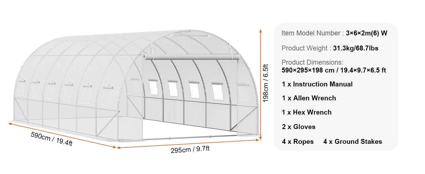 Walk-In Tunnel Greenhouse with PE Cover Steel Frame 11.3x6.4x6.3 ft-20x10x7ft green / United States / Green 20x10x7 ft