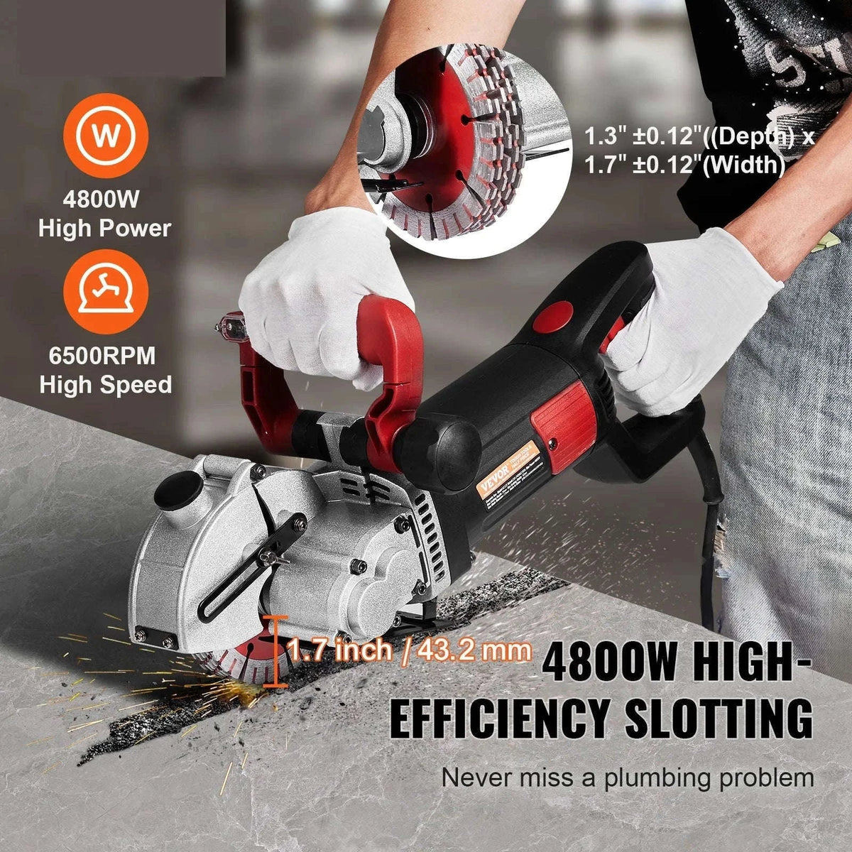 Wall Chaser Cutting Machine 4800W with 5 Saw Blades-spain
