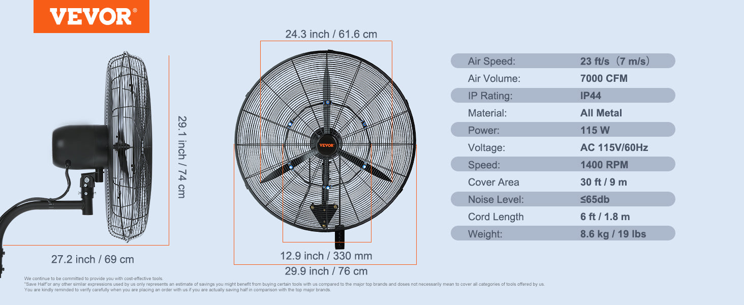 Wall-Mount Misting Fan 3-Speed Oscillating IP44 9500 CFM
