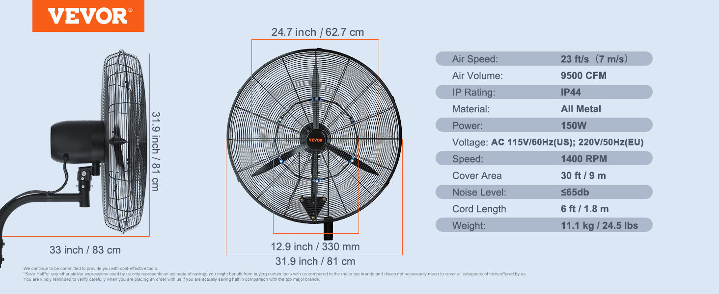 Wall-Mount Misting Fan 3-Speed Oscillating IP44 9500 CFM