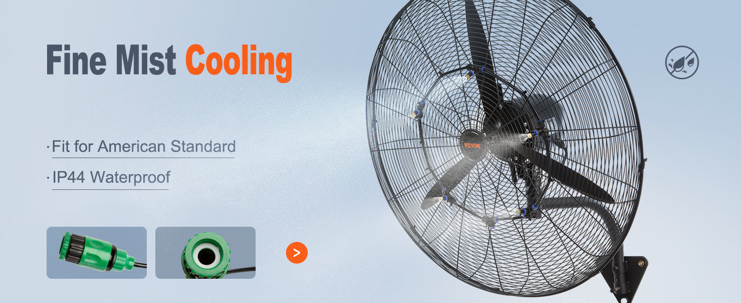 Wall-Mount Misting Fan 3-Speed Oscillating IP44 9500 CFM