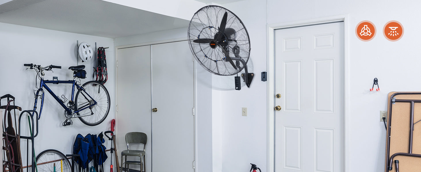 Wall-Mount Misting Fan 3-Speed Oscillating IP44 9500 CFM