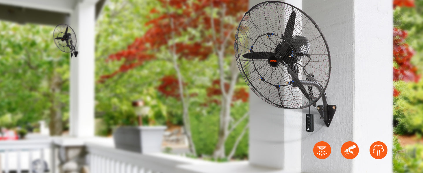 Wall-Mount Misting Fan 3-Speed Oscillating IP44 9500 CFM
