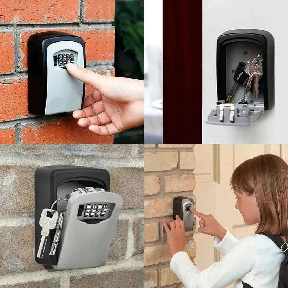 Wall Mount 4-Digit Password Key Lock Box-black
