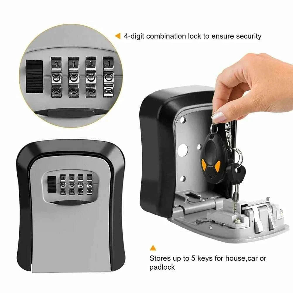 Wall Mount 4-Digit Password Key Lock Box-black
