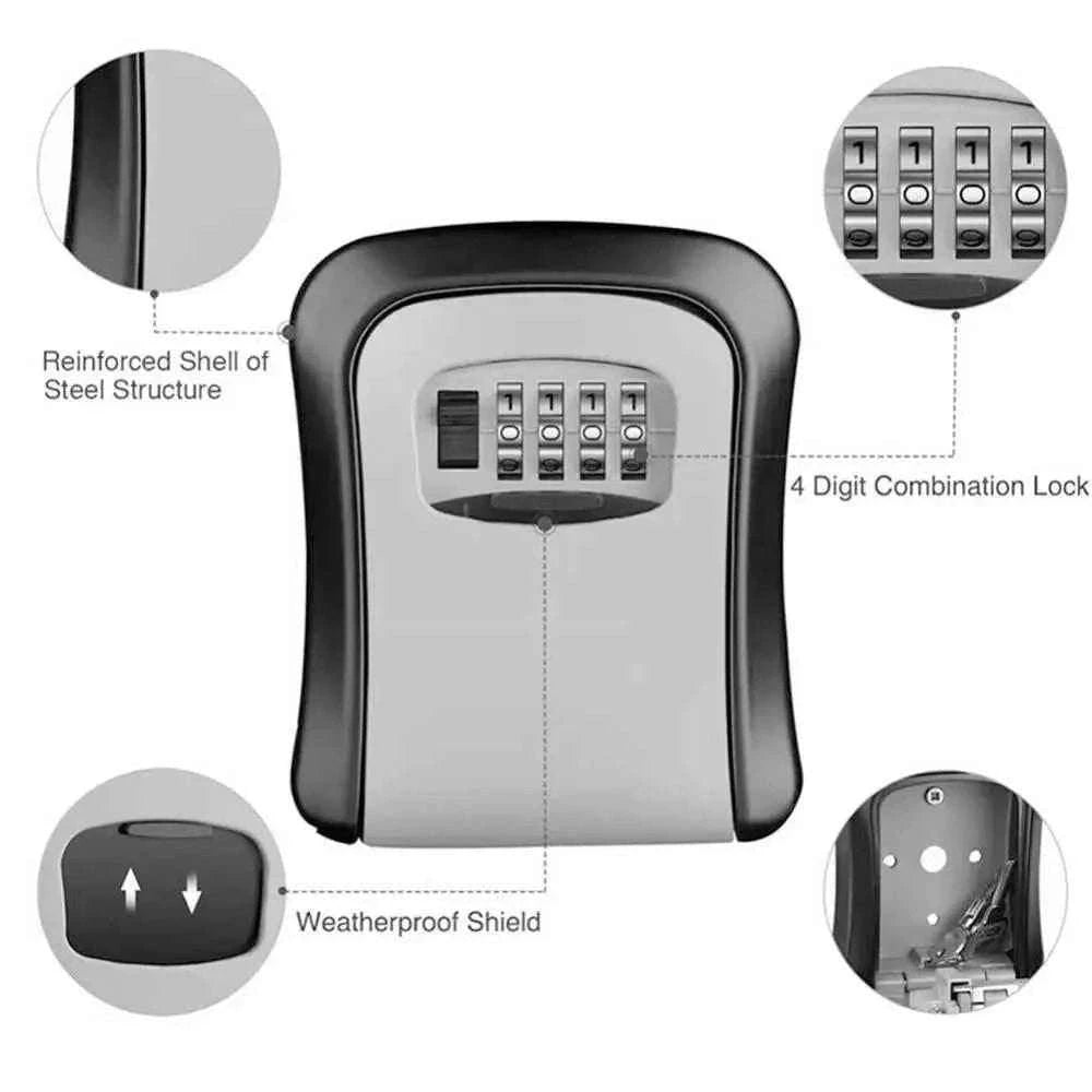 Wall Mount 4-Digit Password Key Lock Box-black