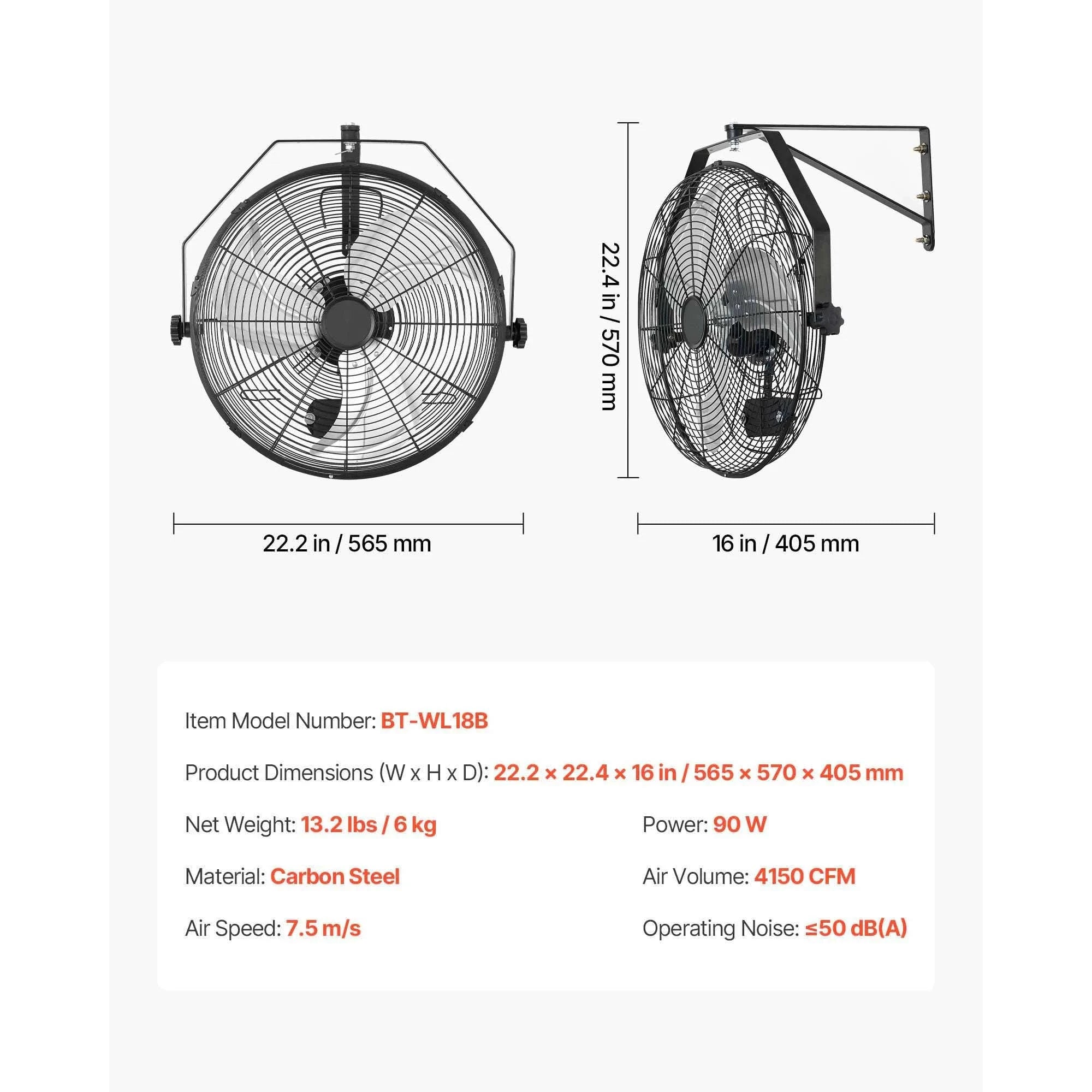Wall Mount Fan 18/20 Inch 3-Speed Adjustable Rotation Angle-20in / United States