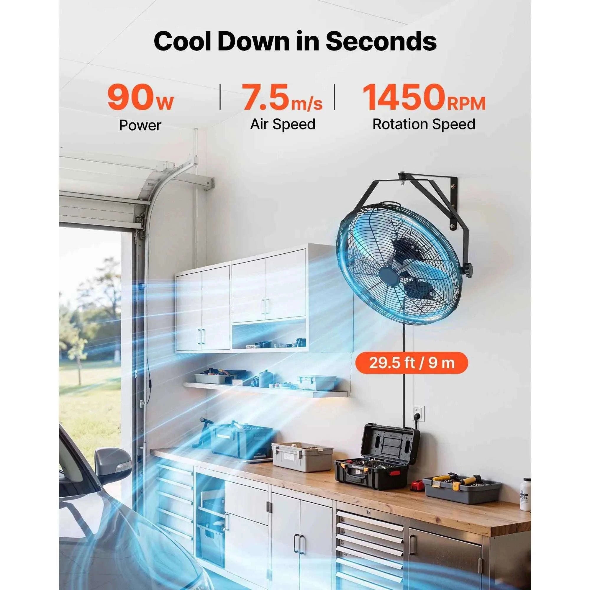 Wall Mount Fan 18/20 Inch 3-Speed Adjustable Rotation Angle-20in / United States