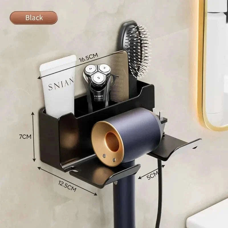 Wall Mount Hair Dryer Holder and Straightener Stand-black