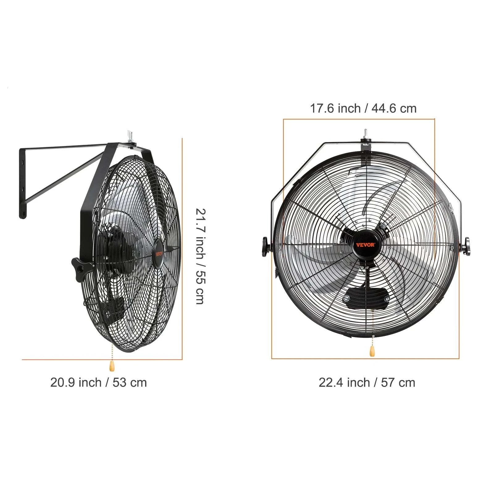 Wall Mount Industrial Fan 4150 CFM Waterproof Oscillating 90W-17.6inch / United States