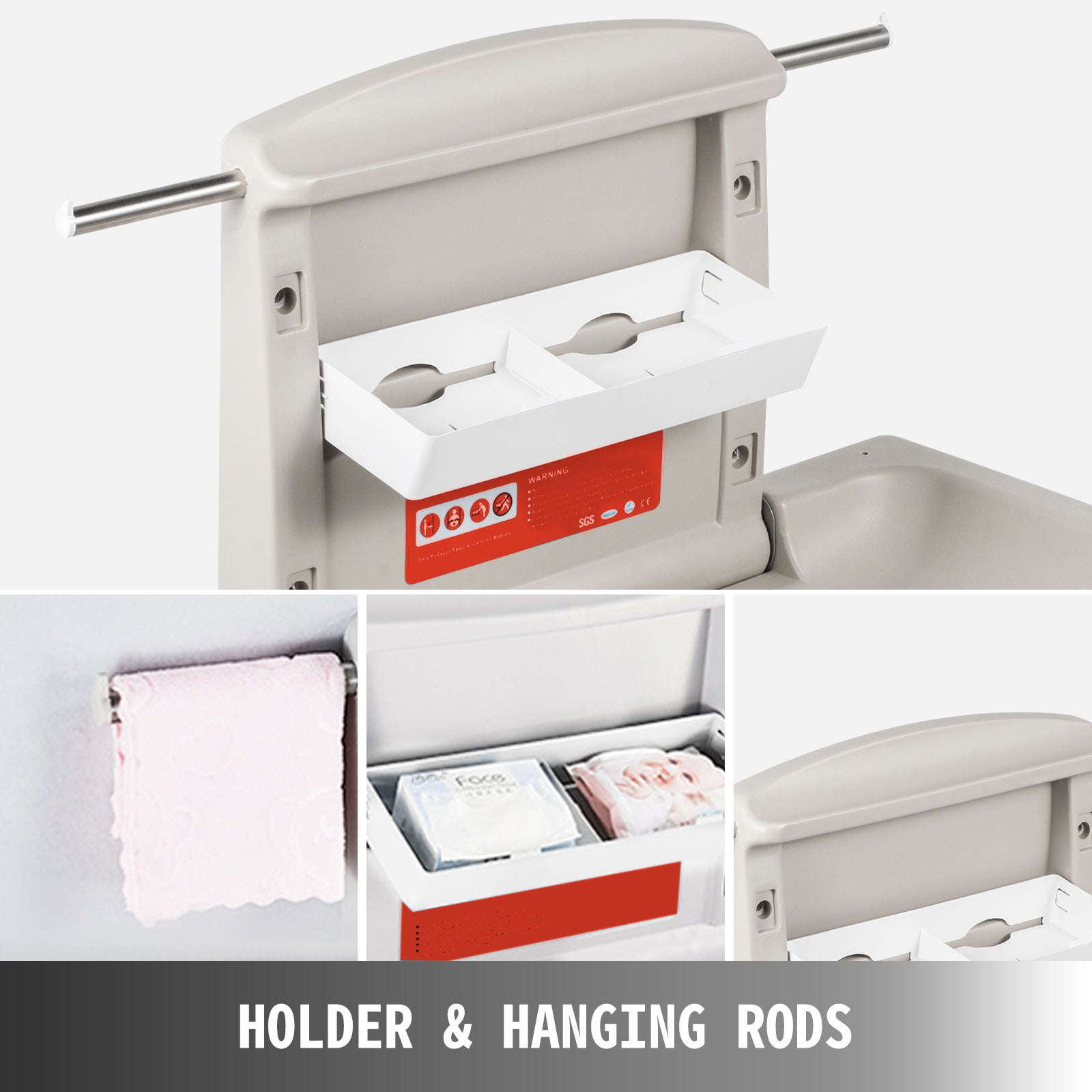 Wall Mounted Baby Changing Station Fold-Down Vertical Gray-Gray / United States
