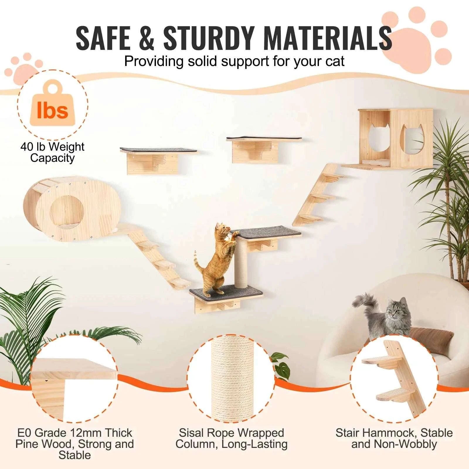 Wall Mounted Cat Shelves with Jumping Boards, Hammocks and Cat Tree-7sets / Poland