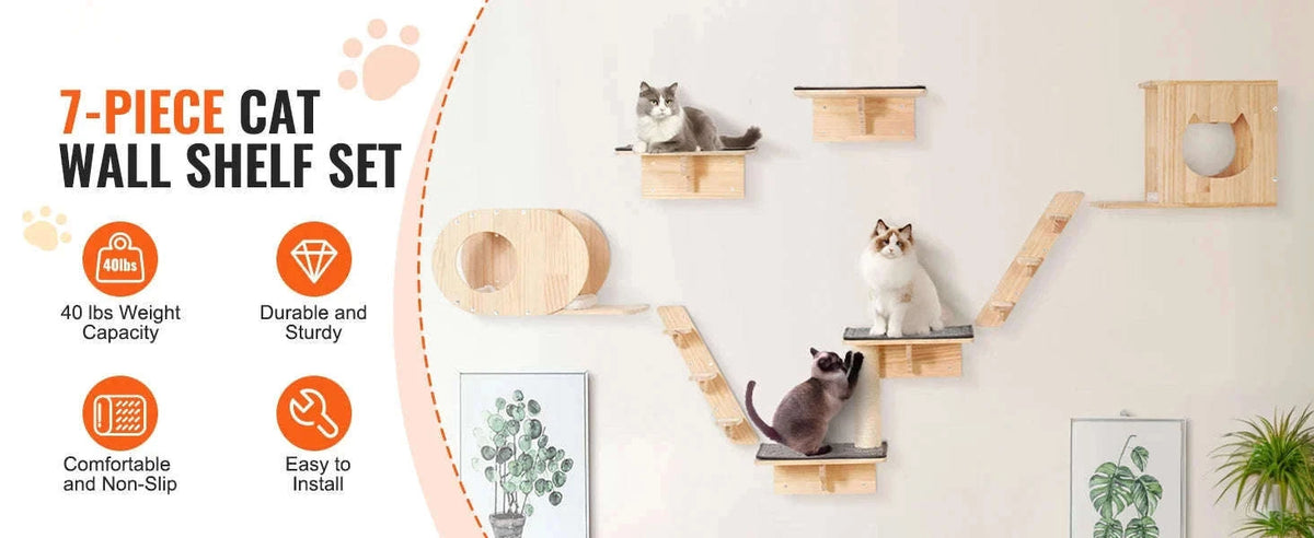 Wall Mounted Cat Shelves with Jumping Boards, Hammocks and Cat Tree-7sets / Poland