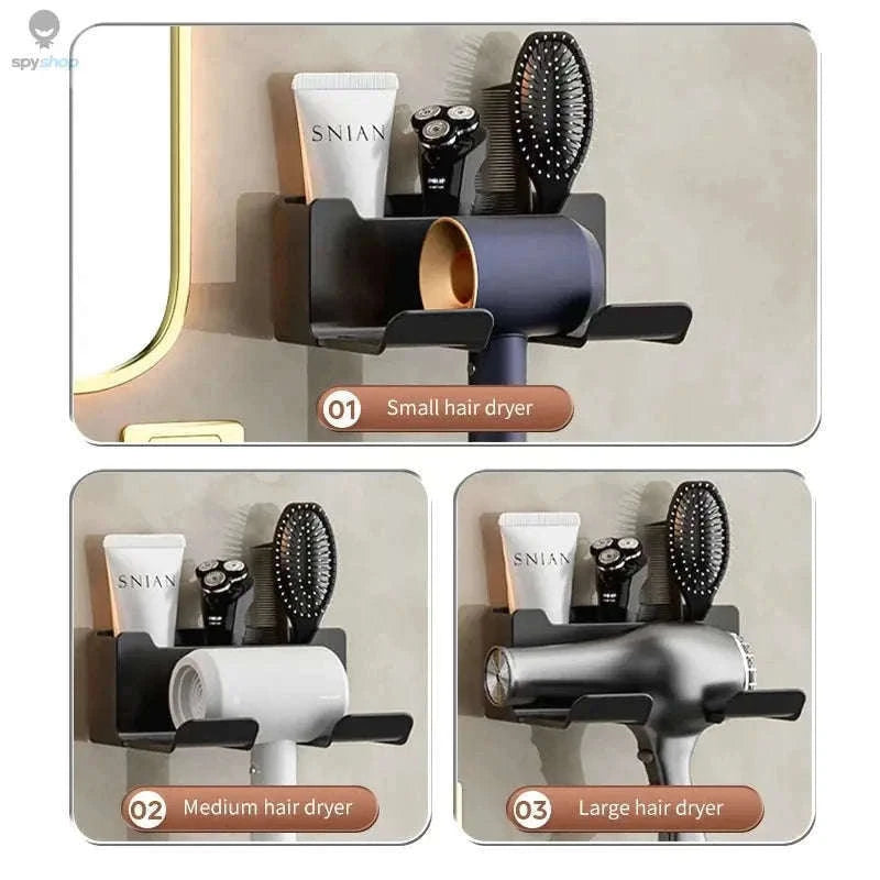 Wall Mounted Hair Dryer Holder for a Cleaner Bathroom-B-Black-2pcs