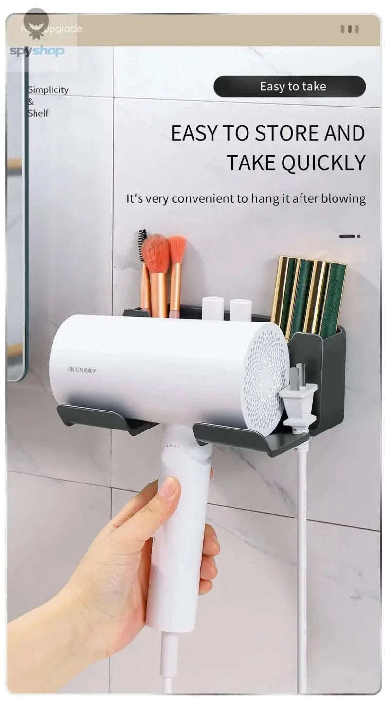 Wall Mounted Hair Dryer Holder for a Cleaner Bathroom-B-Black-2pcs