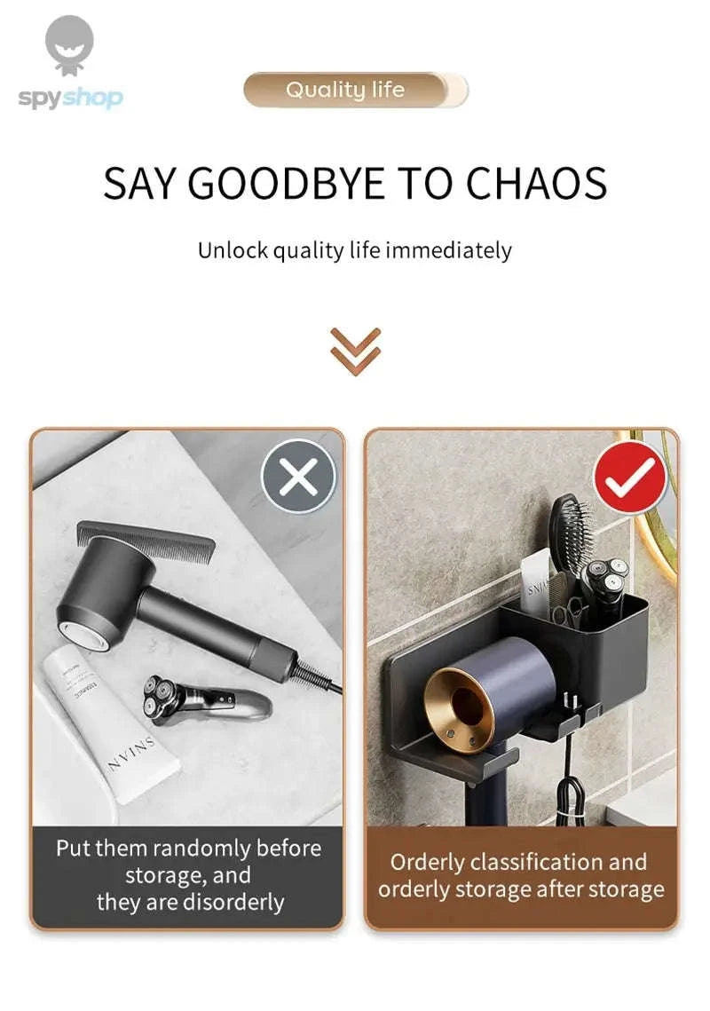 Wall Mounted Hair Dryer Holder – Space-Saving Bathroom Organizer-B-Black-2pcs