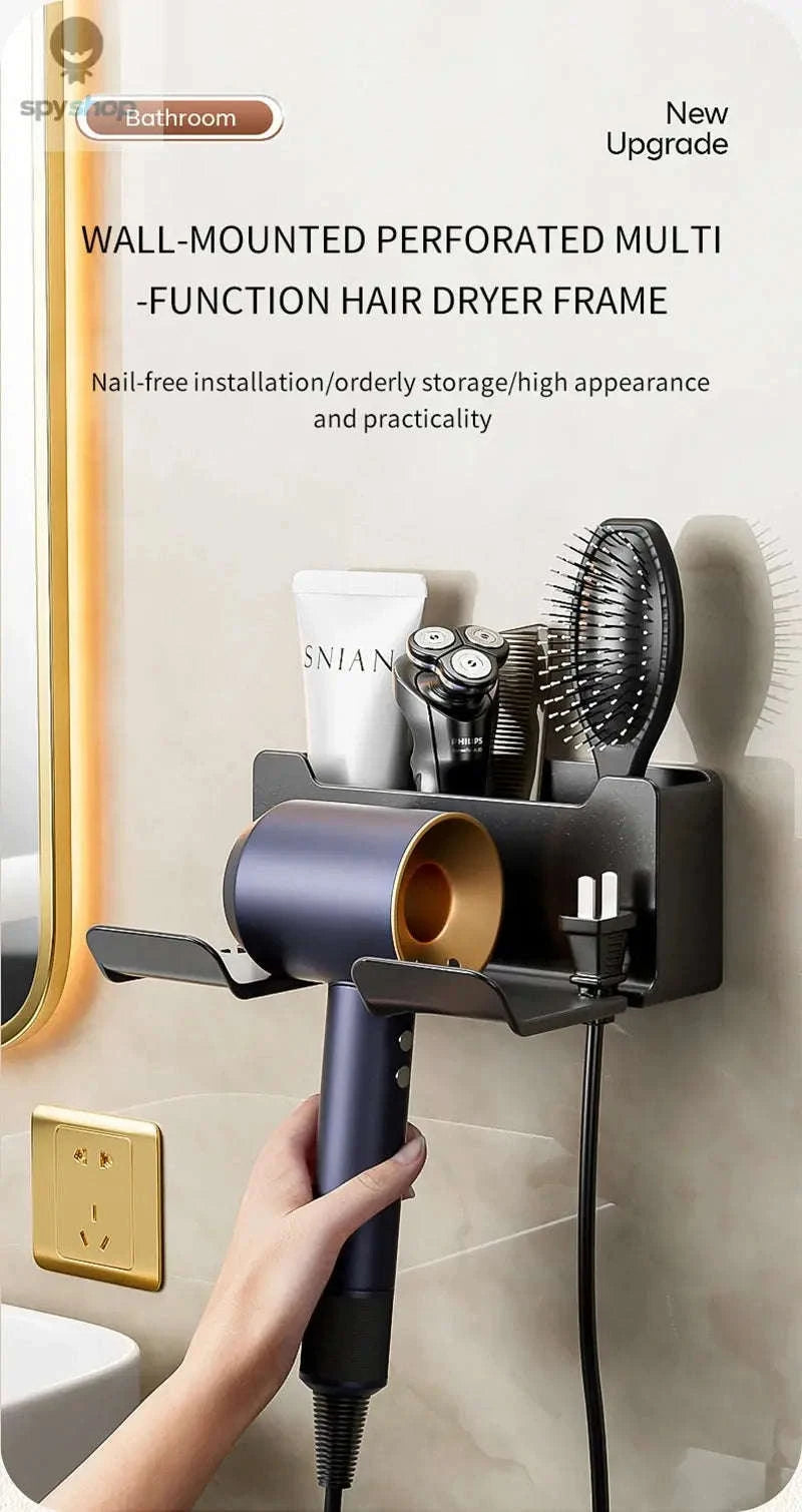 Wall Mounted Hair Dryer Holder – Space-Saving Bathroom Organizer-B-Black-2pcs