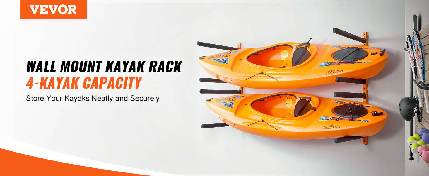 Wall Mounted Kayak Storage Rack 4-Capacity 400 lbs Load-wall4pcs / United States