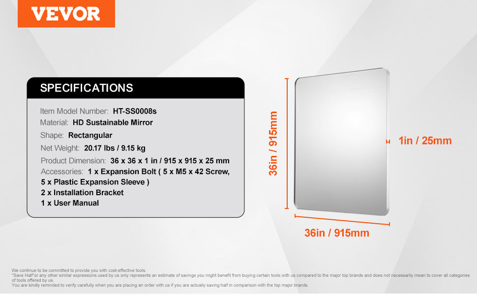 Wall Mounted Makeup Mirror with Aluminum Alloy Frame and Shatter-Resistant Film