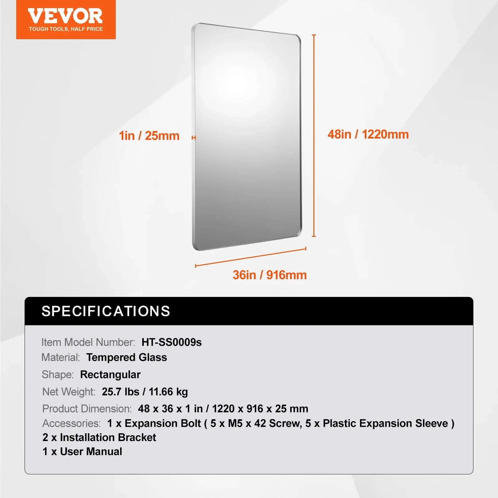 Wall Mounted Makeup Mirror with Aluminum Alloy Frame and Shatter-Resistant Film-28x60inch Black / United States