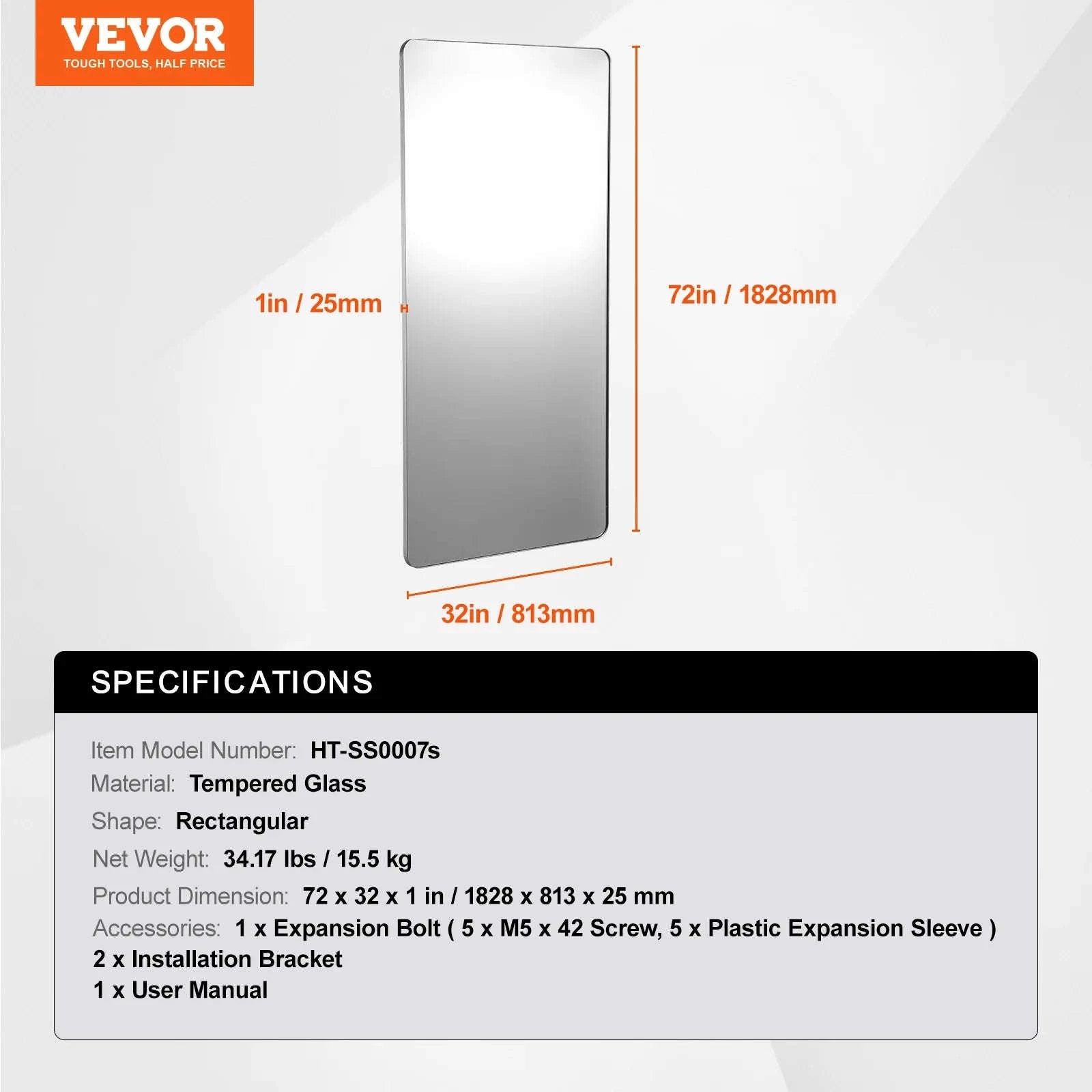 Wall Mounted Makeup Mirror with Aluminum Alloy Frame and Shatter-Resistant Film-28x60inch Black / United States