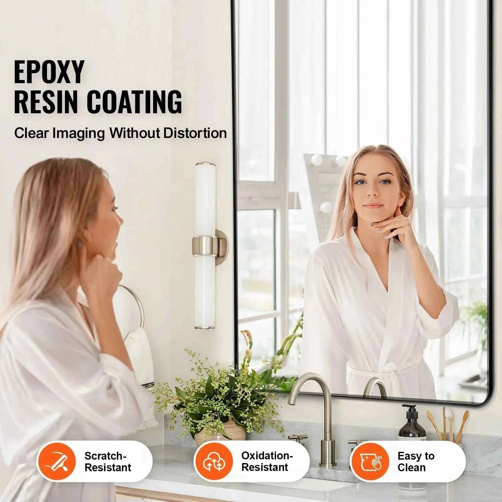 Wall Mounted Makeup Mirror with Aluminum Alloy Frame and Shatter-Resistant Film-28x60inch Black / United States