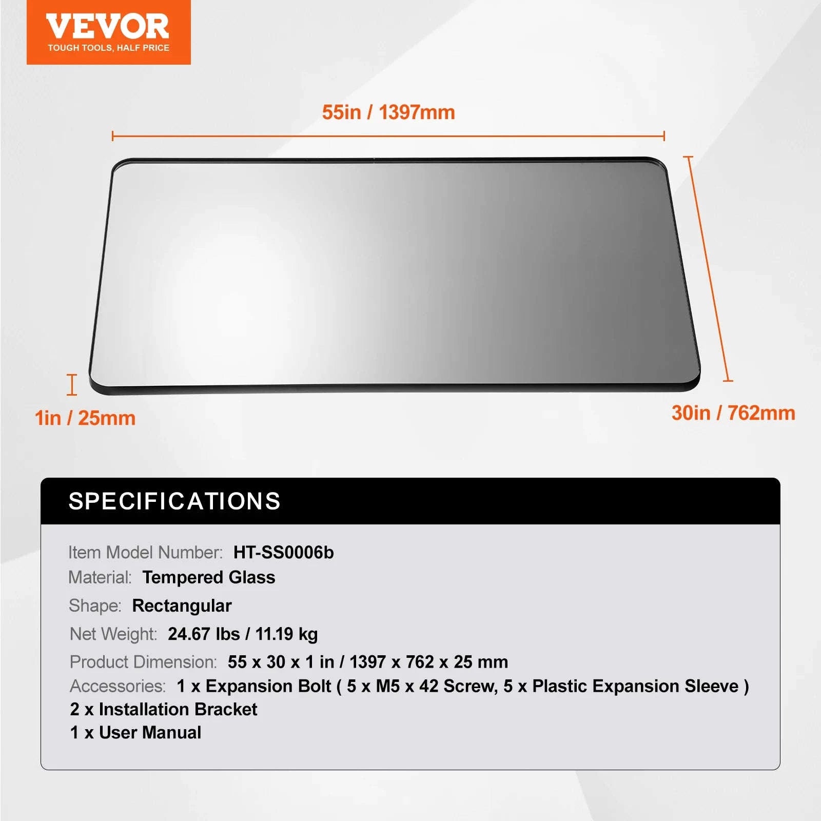 Wall Mounted Makeup Mirror with Aluminum Alloy Frame and Shatter-Resistant Film-28x60inch Black / United States
