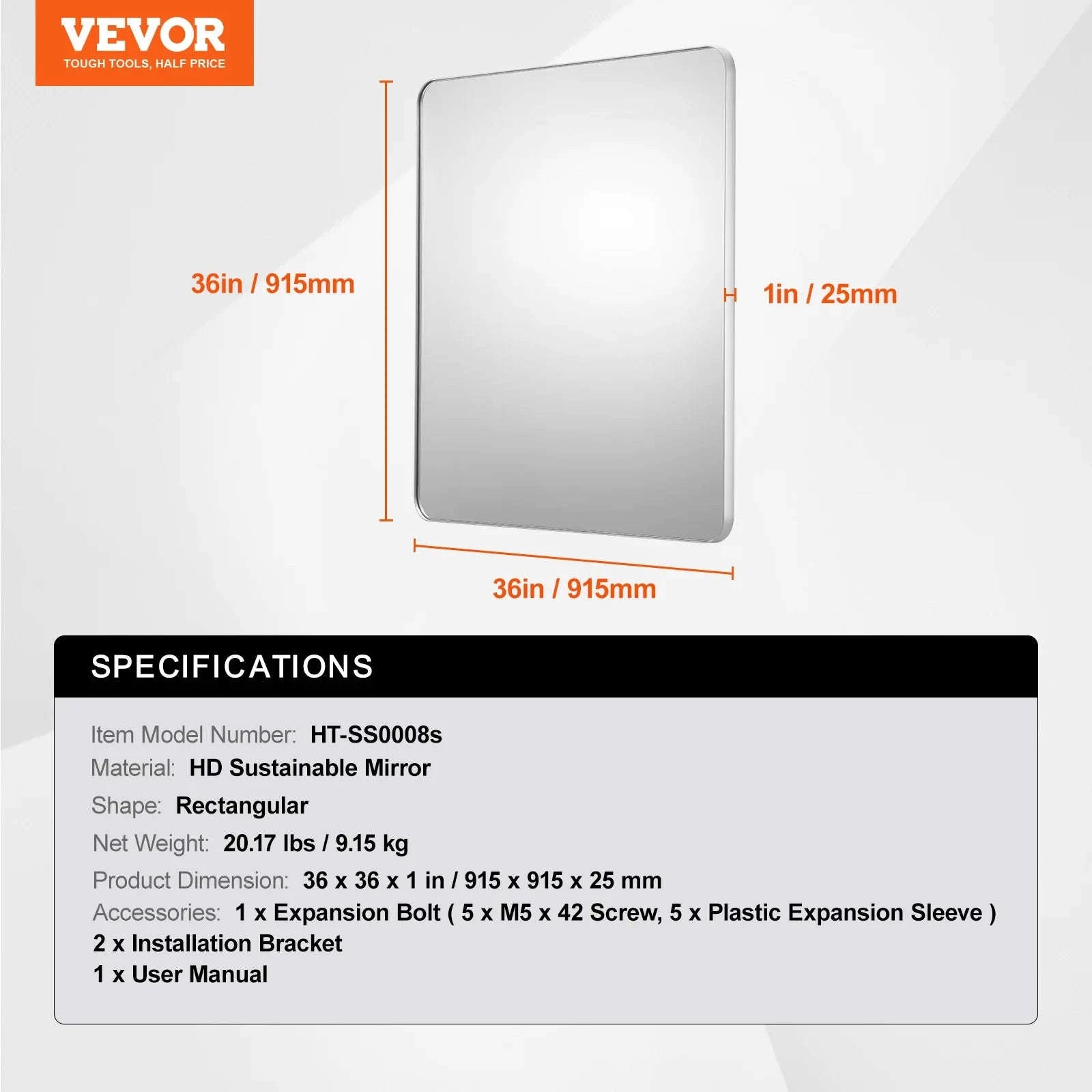 Wall Mounted Makeup Mirror with Aluminum Alloy Frame and Shatter-Resistant Film-28x60inch Black / United States